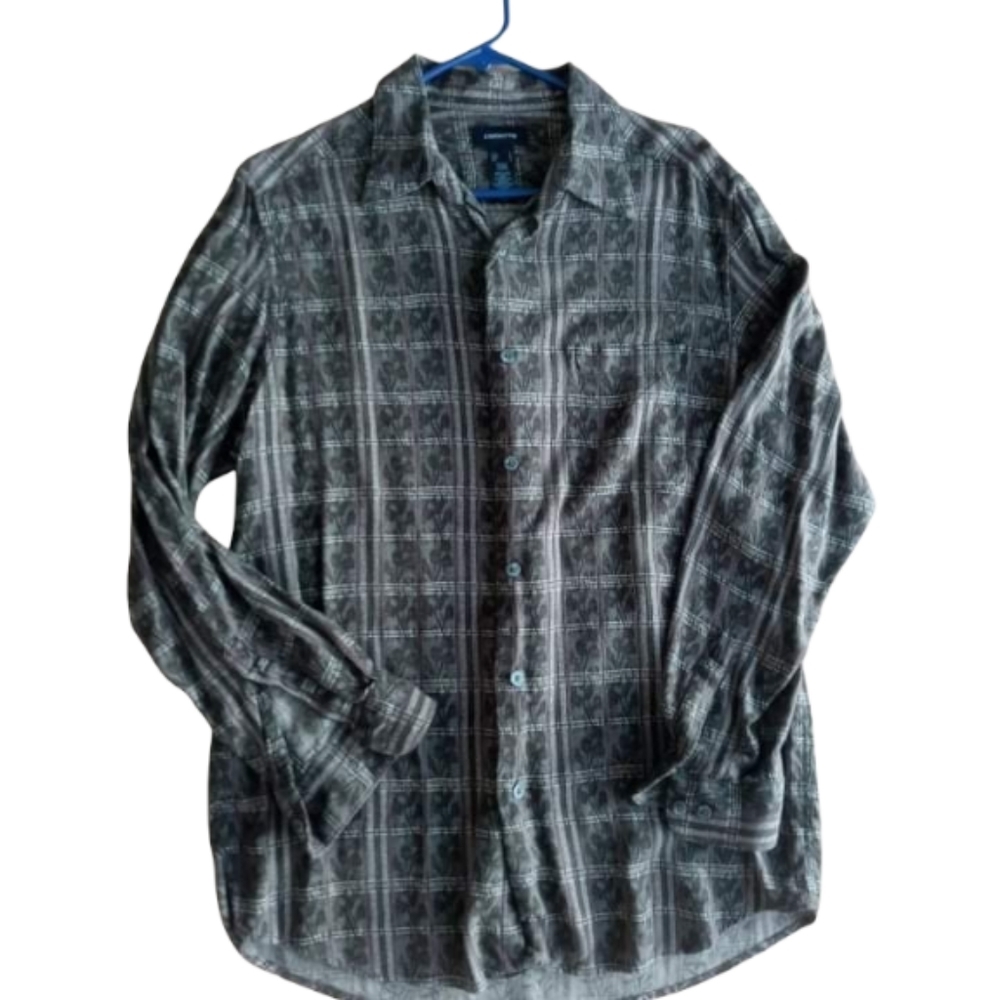 Claiborne Large Wool Blend Forest Green Floral Long Sleeve Button Down Shirt